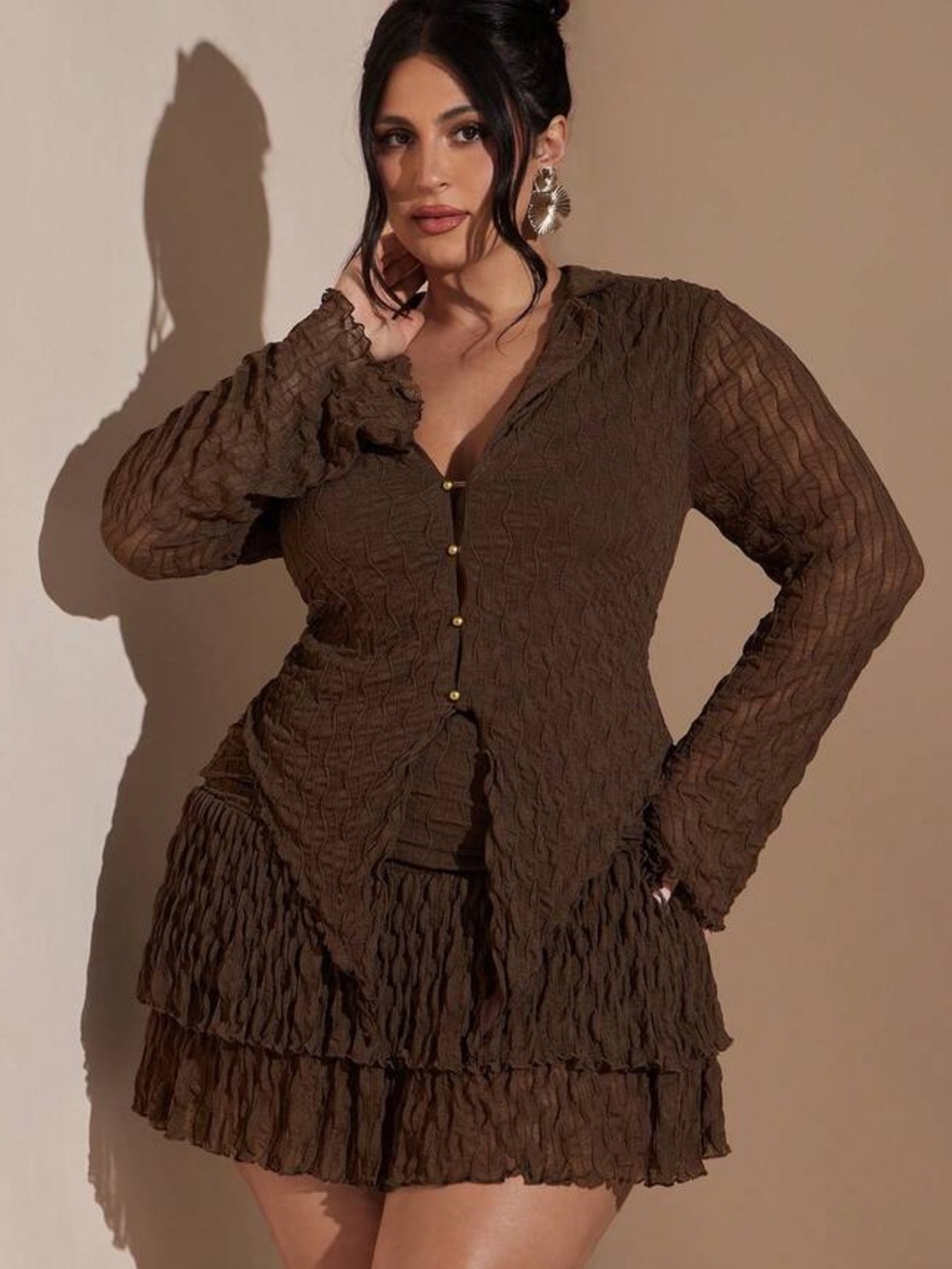 Fairy Grunge Crinkle Set Whimsy Goth Bell Sleeve Ruffle Mini Skirt Coquette Boho